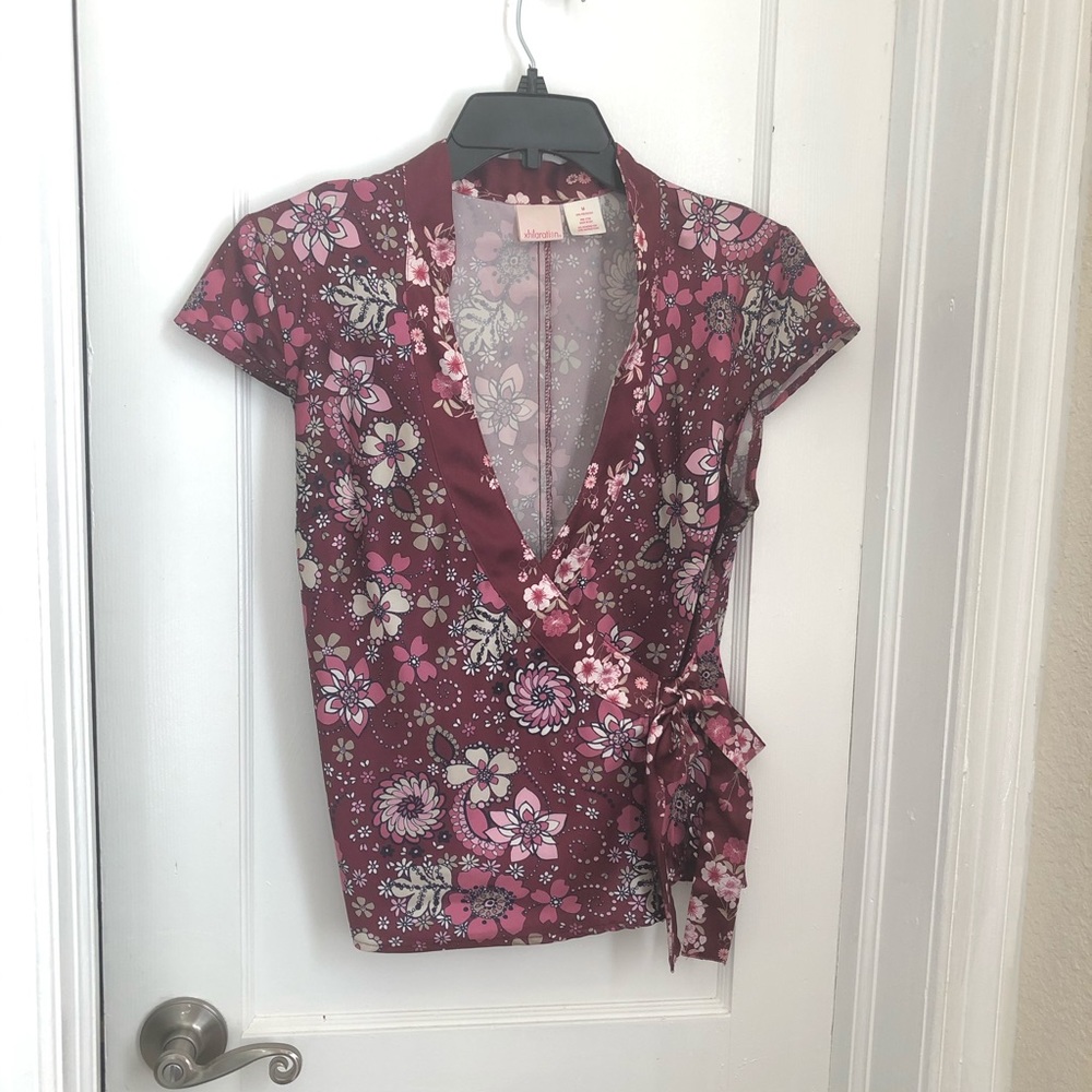 👗 Xhilaration wrap blouse, mandarin neckline